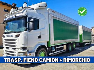 тентованный грузовик Scania R560 AUTOTRENO TRASPORTO FIENO/FORAGGIO + прицеп тентованный